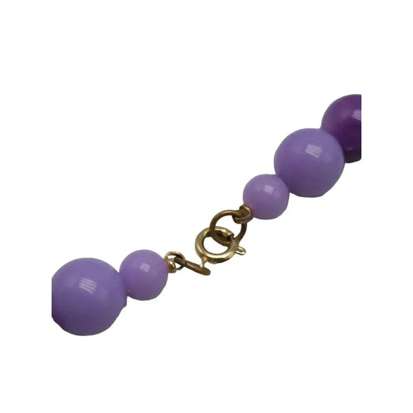 Purple Acrylic Beaded Necklace Gold Tone Spring Ring Closure Vintage - Picture 5 of 6